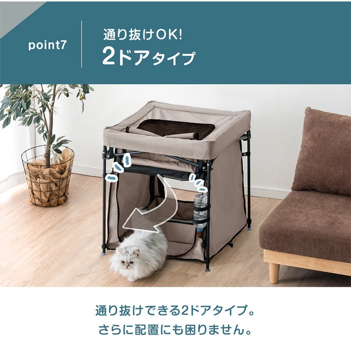 ポータブルケージ 2ドア 折りたたみ 組み立て 簡単 トイレ ハンモック付 ペットケージ 猫用 犬 コンパクト 防災 避難〔74100960〕