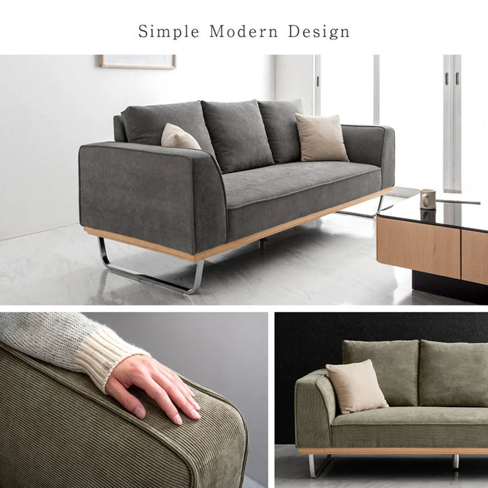 コーデュロイソファ 3人掛け ソファー クッション2個付き 天然木