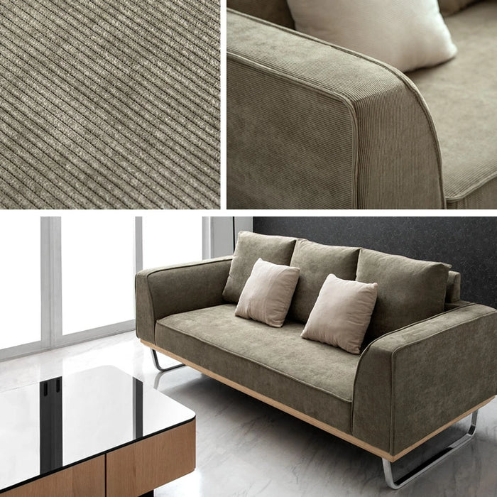 コーデュロイソファ 3人掛け ソファー クッション2個付き 天然木【玄関