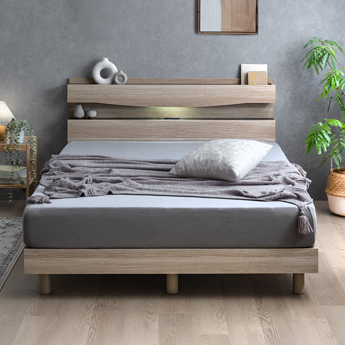 ★新発売記念クーポン★［シングル］宮付きベッド ライト付き コンセント付き すのこベッド ベッドフレーム【超大型商品】〔74800200〕