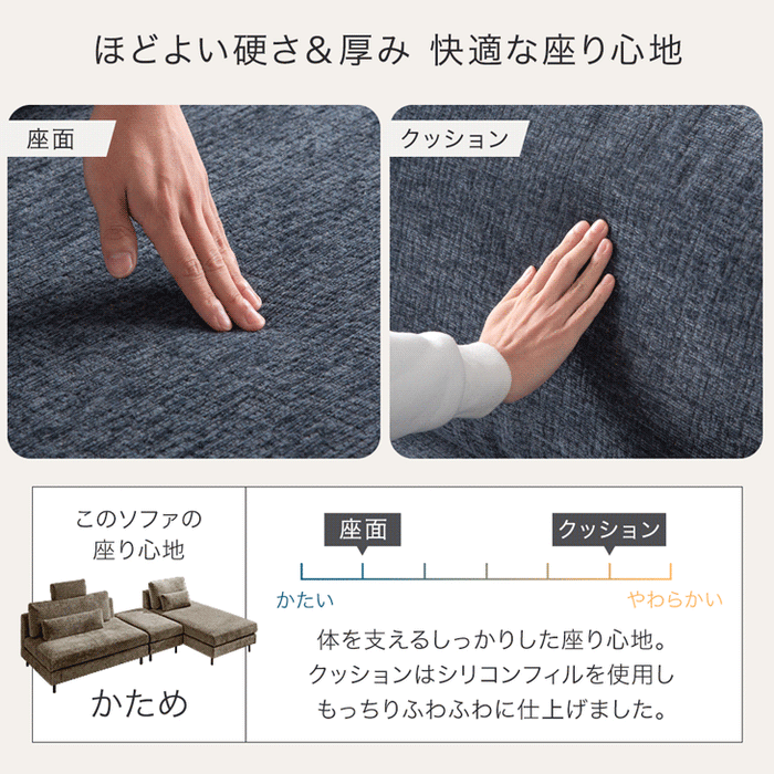 【新発売記念プライス】カウチソファ 左右変換OK スチール脚 レイアウト自由 オットマン クッション L字【玄関渡し】【超大型商品】〔74800206〕