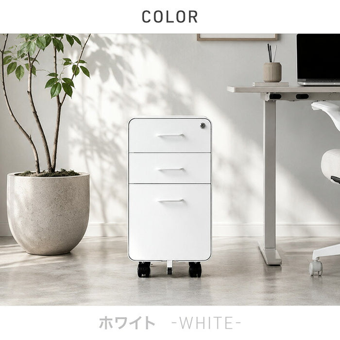 【新発売記念プライス】［法人のお客様］スリム デスクワゴン 3段 キャスター付き 完成品 鍵付き 全段フルオープン〔77400028〕