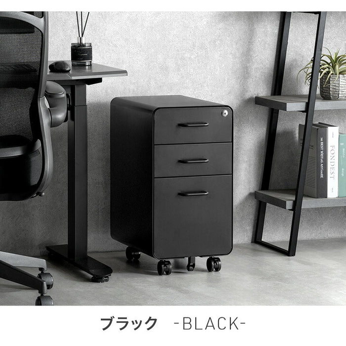 ［個人のお客様］スリム デスクワゴン 3段 キャスター付き 完成品 鍵付き 全段フルオープン〔77400028a〕
