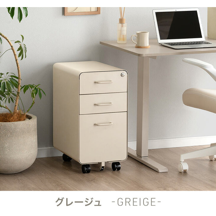 ［個人のお客様］スリム デスクワゴン 3段 キャスター付き 完成品 鍵付き 全段フルオープン〔77400028a〕