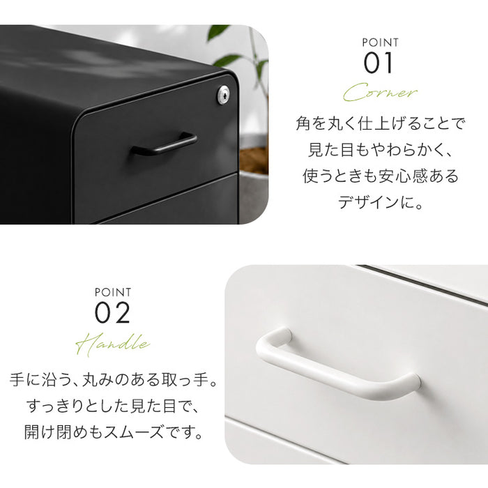 【新発売記念プライス】［法人のお客様］スリム デスクワゴン 3段 キャスター付き 完成品 鍵付き 全段フルオープン〔77400028〕