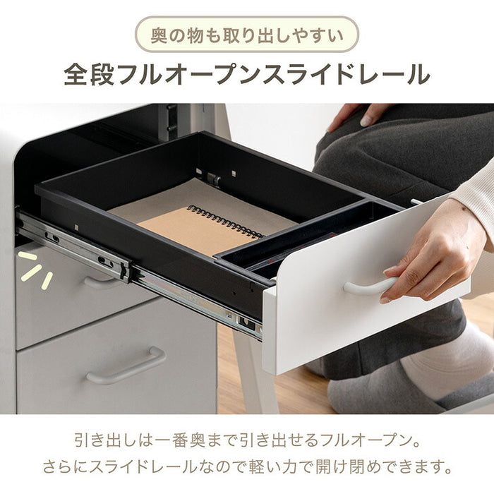【新発売記念プライス】［法人のお客様］スリム デスクワゴン 3段 キャスター付き 完成品 鍵付き 全段フルオープン〔77400028〕