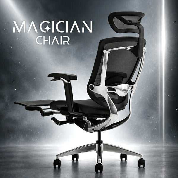 マジシャンチェア MAGICIAN CHAIR 高次元の多機能 オフィスチェア 3Dアームレスト 無段階リクライニング シートスライド ヘッドレスト フットレスト メッシュ〔79100003〕