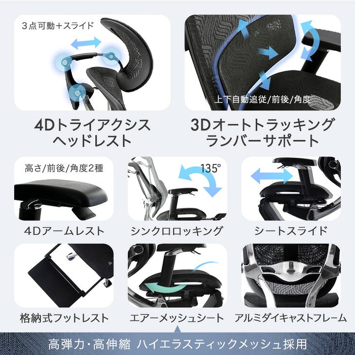 高機能 オフィスチェア ヘッドレスト アームレスト付き 高級〔79100005〕