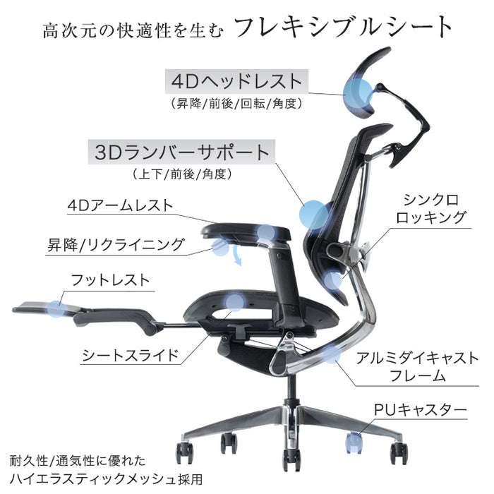 高機能 オフィスチェア ヘッドレスト アームレスト付き 高級〔79100005〕