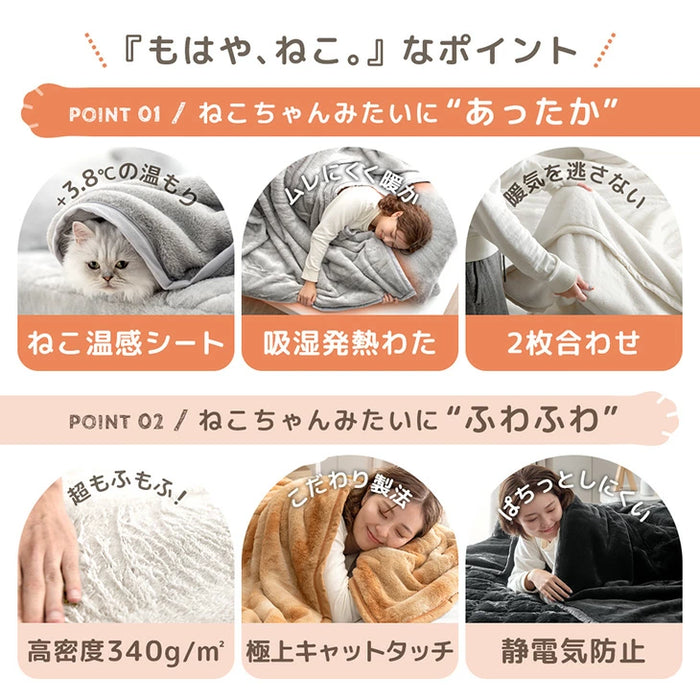 ≪TVで紹介≫ [セミダブル] もはや、ねこ。 2枚合わせ 洗える 掛け毛布 ブランケット 綿入り毛布  あったか  冬用 厚手 猫の手触り 可愛い〔80100134〕
