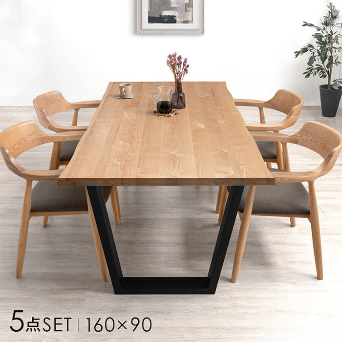 ［幅160］ダイニングテーブルセット 5点セット 4人掛け 天然木 アッシュ 長方形 北欧 モダン【テーブル搬入設置込み】【超大型商品】〔99901141〕