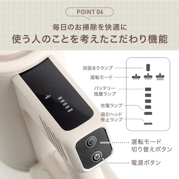 おしゃれなワントーン サイクロン掃除機 コードレス スタンド付き 2way ハンディ スティック 掃除機 スティッククリーナー HEPAフィルター ノズル ブラシ付き 軽量 〔80700008a〕