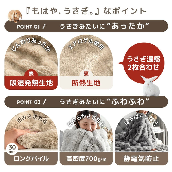 【リニューアル記念プライス】［セミダブル］もはや、うさぎ。 あったか 2枚合わせ 毛布 洗える 160×200㎝ エアロゲル ブランケット 二枚合わせ 暖かい〔81900202〕