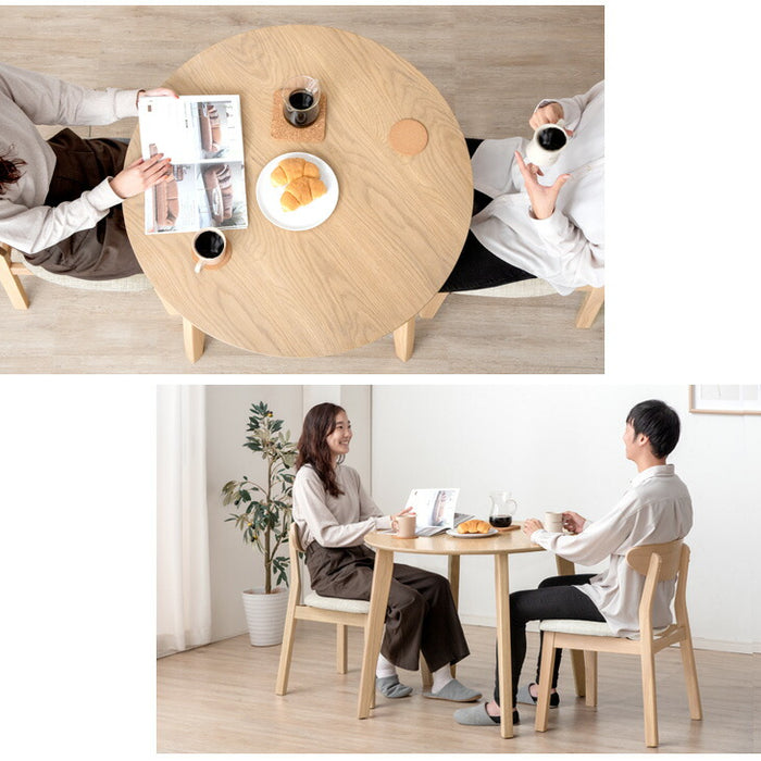 [幅90cm] ダイニングテーブルセット 2人掛け 3点セット 北欧 カフェ風 ダイニングテーブル ＋ チェアセット  天然木〔82100008〕
