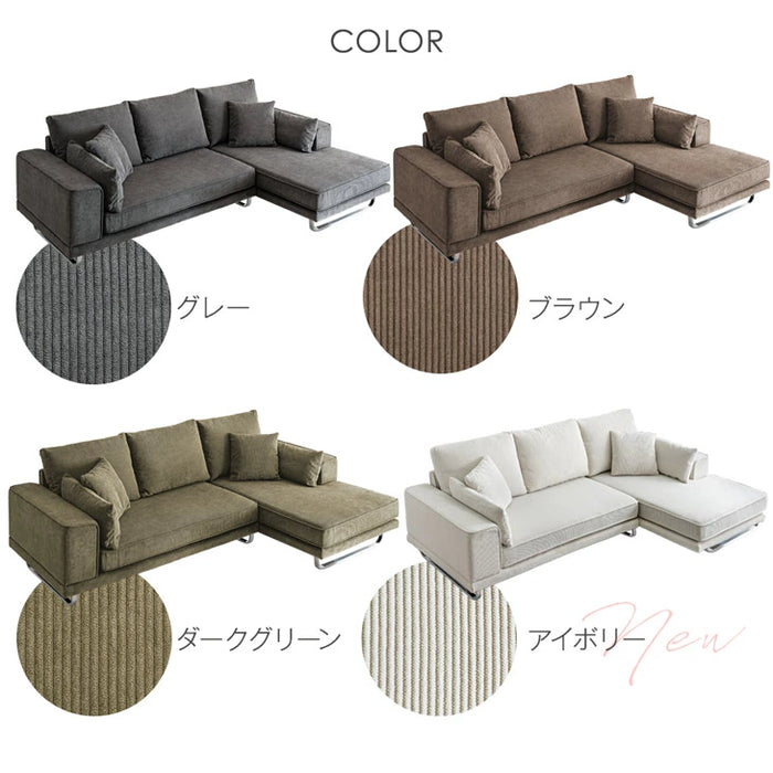 3人掛け 洗える カバーリング コーデュロイ カウチソファ 左右変換OK ポケットコイル【超大型商品】【搬入設置込み】〔82500002〕