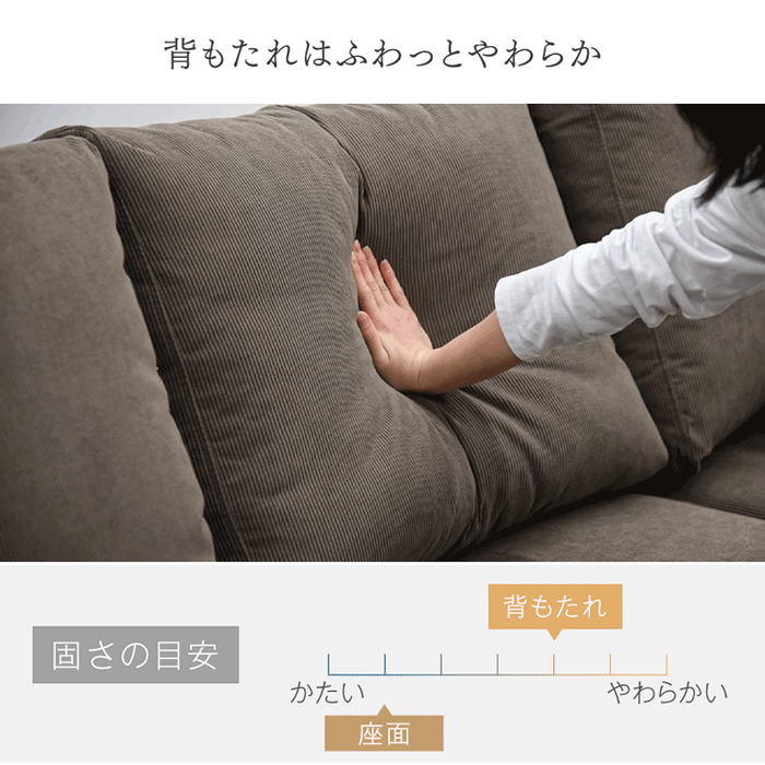 3人掛け 洗える カバーリング コーデュロイ カウチソファ 左右変換OK ポケットコイル【超大型商品】【搬入設置込み】〔82500002〕