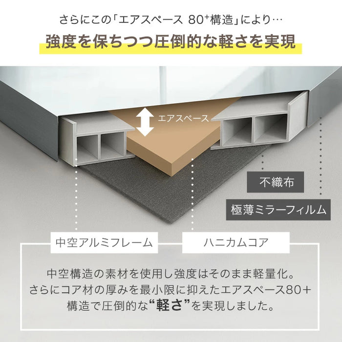 ［幅50cm］割れない全身鏡 高さ180cm フレームレス 超軽量 壁掛け シンプル〔83800001〕