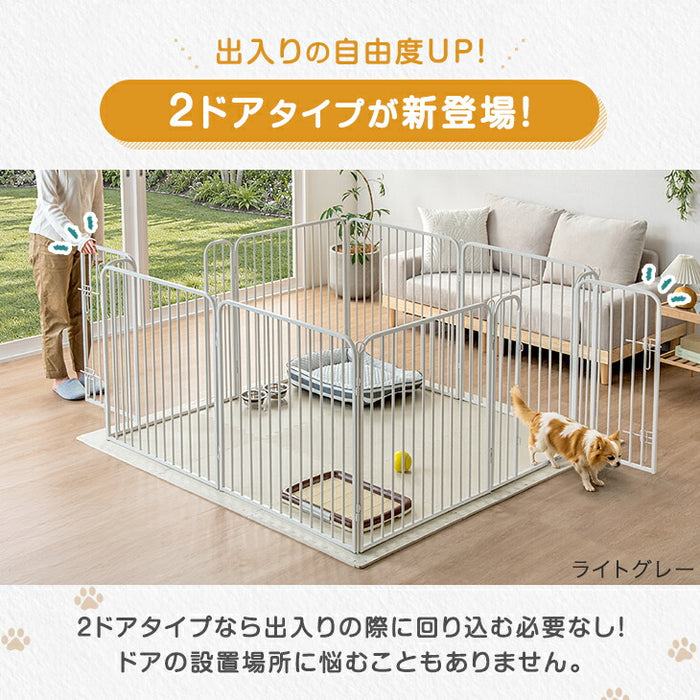 ［高さ80cm 2ドア］ペットサークル ハイタイプ 屋内外兼用 組み替えOK ワイド サークル ケージ ペットケージ 犬用〔83900005〕