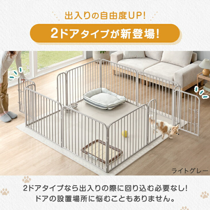 ［高さ60cm 2ドア］バリアフリー ペットサークル ハイタイプ サークル ペットケージ 正方形〔83900004〕
