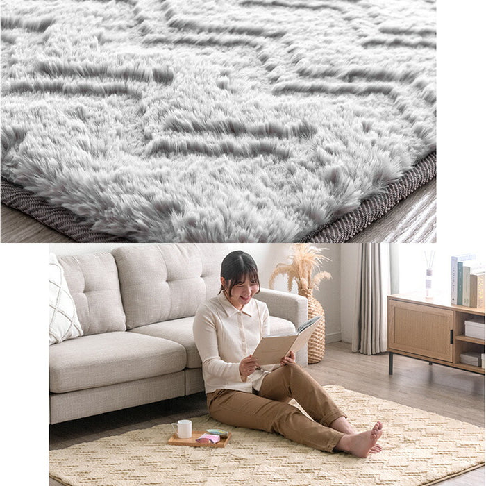 ［185×185］ ラビットファー調 ラグ 正方形 ホットカーペット対応 滑り止め付 北欧 シャギーラグ〔84000016〕