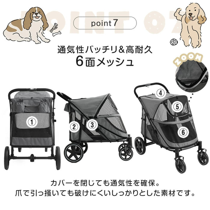 ペットカート 大型犬 耐荷60㎏ 2秒でワンタッチ 折りたたみ 犬猫兼用 ペットカート 大型犬対応 耐荷重60kg 座面洗える 折り畳み 4輪