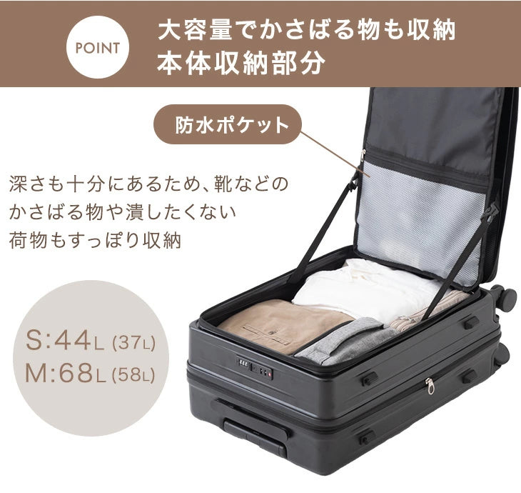 RENEW キャリーケース Mサイズ 省スペース 片開き 多機能 フロントオープン 充電 USB type-c カップホルダー スマホスタンド スーツケース 軽量 静音 かわいい おしゃれ〔84200017〕