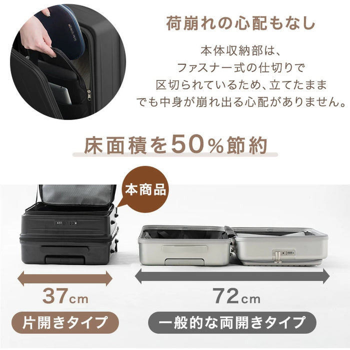 RENEW キャリーケース Mサイズ 省スペース 片開き 多機能 フロントオープン 充電 USB type-c カップホルダー スマホスタンド スーツケース 軽量 静音 かわいい おしゃれ〔84200017〕