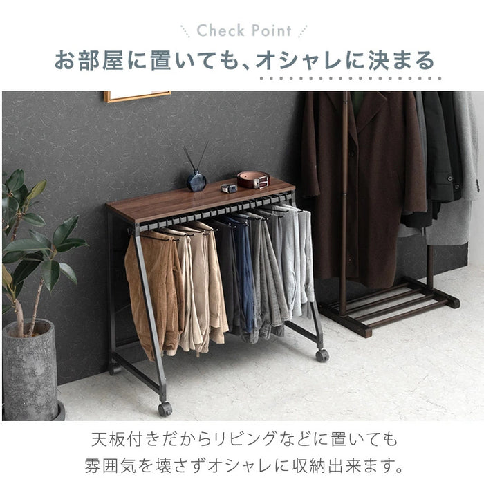 ［幅60cm・15本掛け］スラックスハンガー コンパクト設計 スリム キャスター付 粉体塗装 衣類収納〔84300015a〕