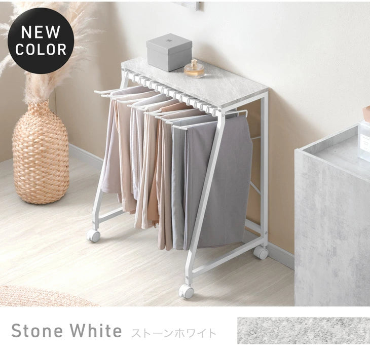 ［幅60cm・15本掛け］スラックスハンガー コンパクト設計 スリム キャスター付 粉体塗装 衣類収納 意匠権取得〔84300015a〕