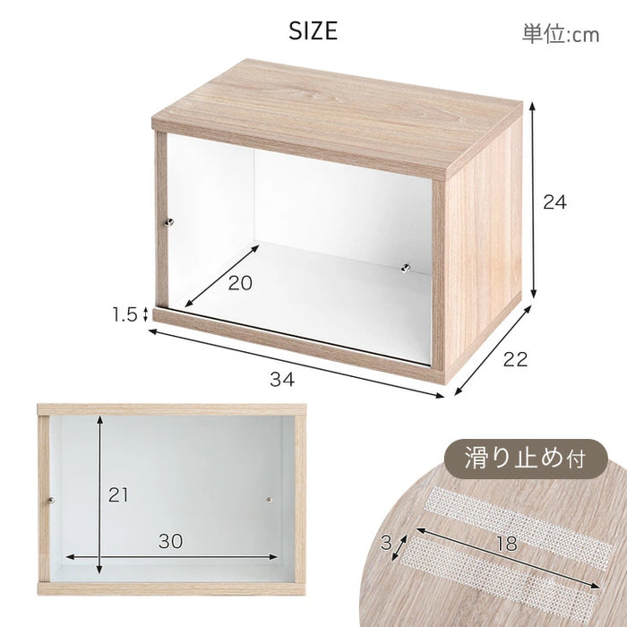〔3個〕木目調 コレクションケース 背面ミラー付 アクリル ディスプレイケース〔84300042〕