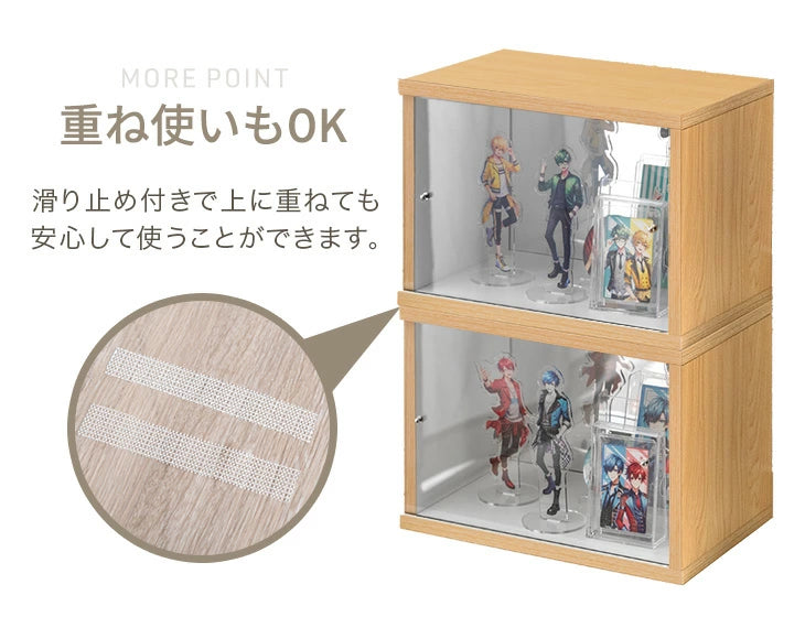 〔4個〕木目調 コレクションケース 背面ミラー付 アクリル ディスプレイケース〔84300043〕