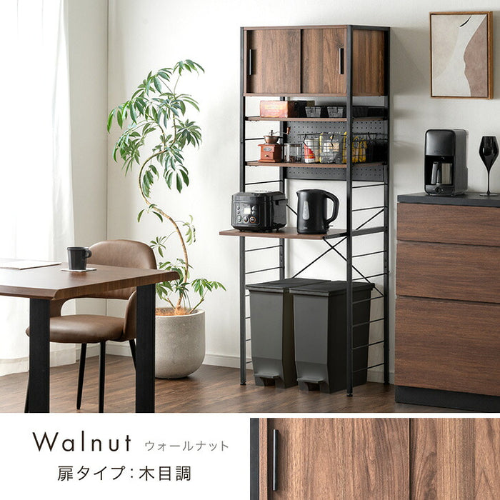 【新発売記念プライス】［木目調扉］幅60 キッチンラック 4段 高耐荷重 スライド棚〔84300074〕