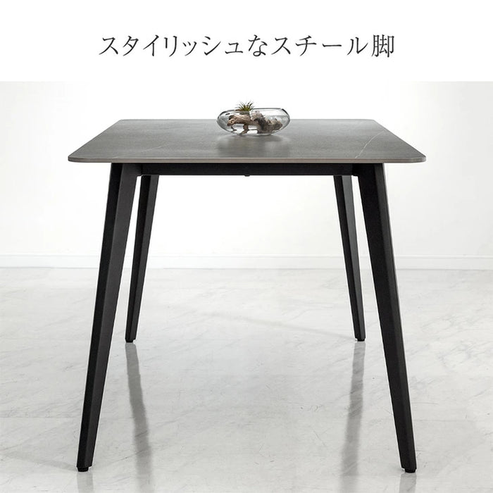 ［幅140cm］【玄関渡し】ダイニングテーブル 単品 4人掛け セラミック天板 長方形 大理石調 ストーン調 黒脚【超大型商品】〔84400001〕