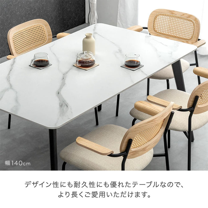 ［幅180cm］【玄関渡し】ダイニングテーブル 単品 6人掛け セラミック天板 長方形 大理石調 ストーン調 黒脚【超大型商品】〔84400002〕