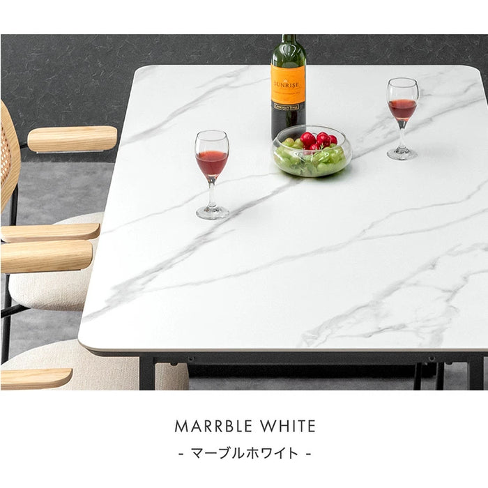 [幅140cm] 【玄関渡し】4人掛け セラミック ダイニングテーブル 単品 黒脚 大理石調【超大型商品】〔84400005〕