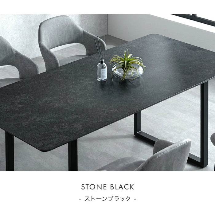 [幅140cm] 【玄関渡し】4人掛け セラミック ダイニングテーブル 単品 黒脚 大理石調【超大型商品】〔84400005〕