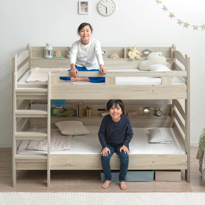 サイド宮付き 二段ベッド 照明＆コンセント付 分離可能 シングル対応 2段ベッド 子供部屋【超大型商品】〔85800002〕