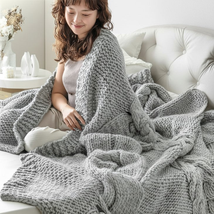 ダブル] 眠るセーター 毛布 メリノウール100% ニット ブランケット 冬