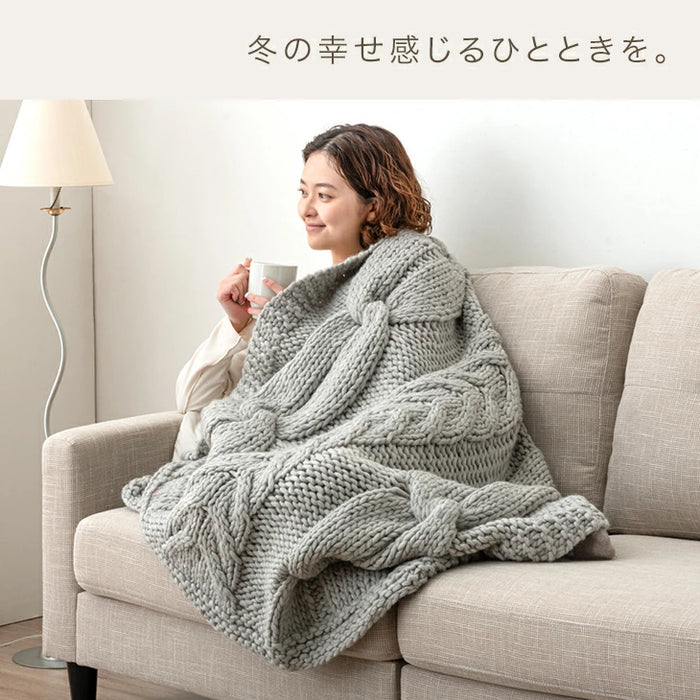 [シングル] 眠るセーター 毛布 メリノウール100% ニット ブランケット 冬用 手編み 膝掛け ウール 100 掛布団 マルチカバー 暖かい 厚手 大判 おしゃれ 北欧 ギフト 〔86120002〕