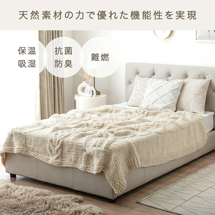 [シングル] 眠るセーター 毛布 メリノウール100% ニット ブランケット 冬用 手編み 膝掛け ウール 100 掛布団 マルチカバー 暖かい 厚手 大判 おしゃれ 北欧 ギフト 〔86120002〕