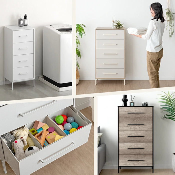 ［4段 幅60cm］ファブリックチェスト 大容量  木目調 脚付き お掃除ロボ対応 北欧 タンス〔91000008〕