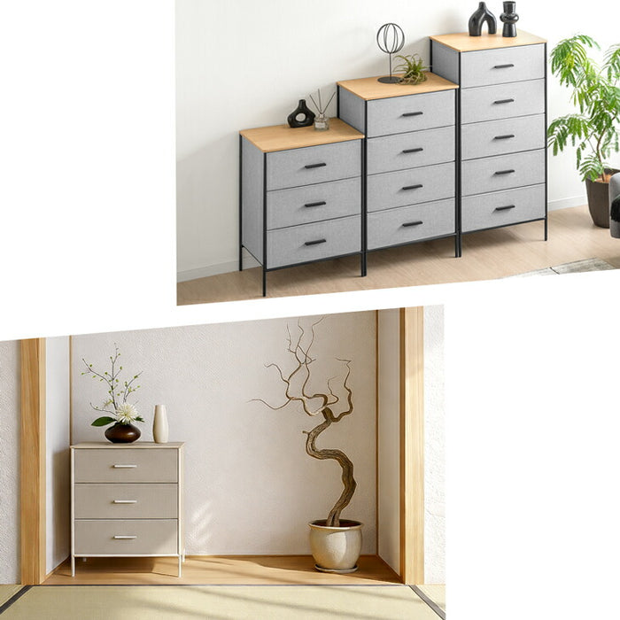 5段］ファブリックチェスト 大容量 木目調 脚付き お掃除ロボ対応 北欧