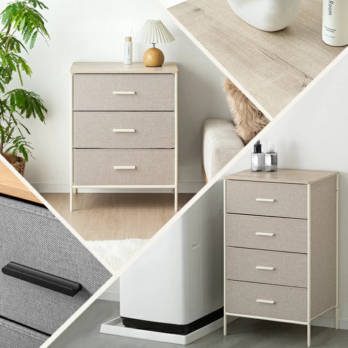 ［3段］ファブリックチェスト 大容量  木目調 脚付き お掃除ロボ対応 北欧 タンス〔91000004〕