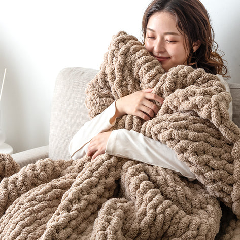 ［シングル］moket ブランケット 洗える ニット 手編み 収納ケース付き 毛布 〔91600002〕