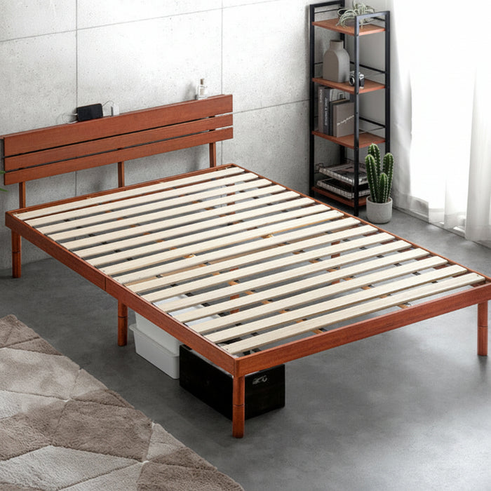 専用⭐︎シングルベッドフレーム 宮棚 2口コンセント 天然木 すのこ シングル］天然竹 すのこベッド 宮棚＆2口コンセント付 3段階高さ調節