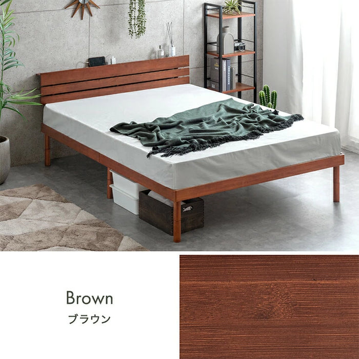 セミダブル］天然竹 すのこベッド マットレス付 ボンネルコイル 宮棚