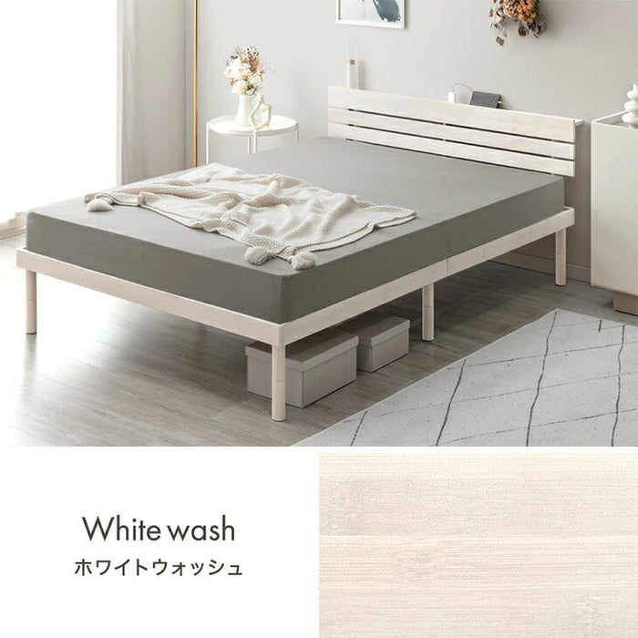 ［ダブル］天然竹 すのこベッド マットレス付 ボンネルコイル 宮棚＆2口コンセント 3段階高さ調整 頑丈 竹〔91900105〕