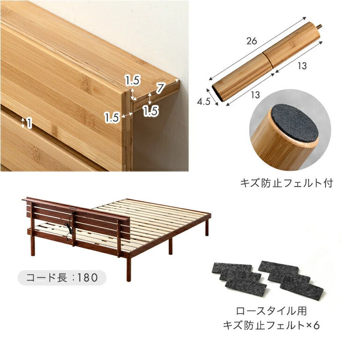 セミダブル］天然竹 すのこベッド マットレス付 ボンネルコイル 宮棚