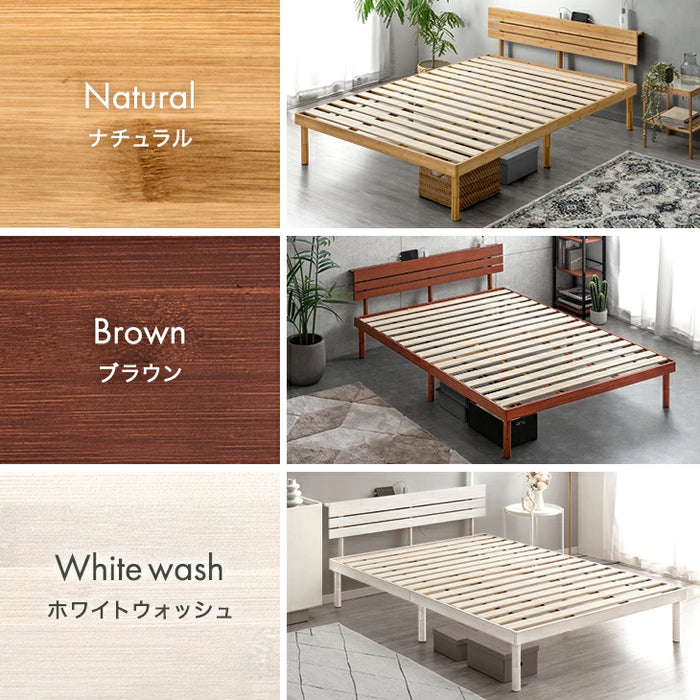 【新発売記念プライス】［ダブル］宮棚＆2口コンセント付 天然竹 すのこベッド 3段階 高さ調節 頑丈 ベッドフレーム ベッド ベット すのこ スノコベット〔91900006〕