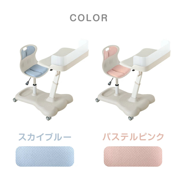 一体型デスク＆チェア セット 高さ調整 キャスター付き キッズデスク キッズチェア〔92002802〕